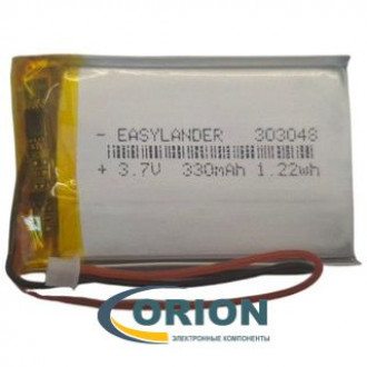 Аккумулятор LP303048 3.7V 330mAh схема защиты гибкие выводы 2 pin