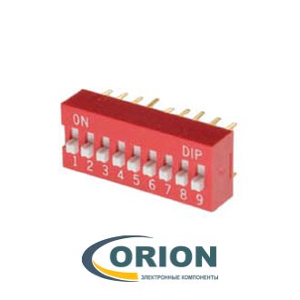 Переключатель, выключатель SWD1-9 (DS-09) (ВДМ1-9) DIP 9 контактных групп, шаг 2.54мм