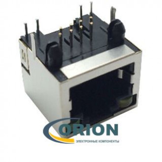 Розетка TJ2-8P8C на плату тип 2 RJ-45 с экраном, светодиод