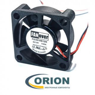Вентилятор  30х30х10mm DC 12V 0.07A (качения) FANOVER FD3010B12H с гибким отводом 300мм 2 pin