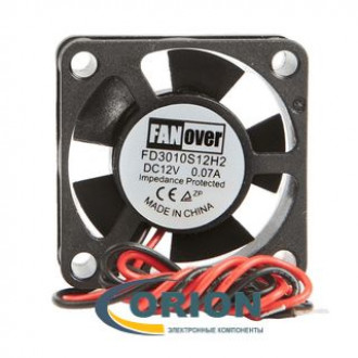 Вентилятор  30х30х10mm DC 12V 0.1A (скольжения) FANOVER FD3010S12H2 с гибким отводом 300мм 2 pin
