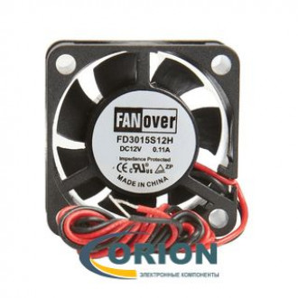 Вентилятор  30х30х15mm DC 12V 0.11A (скольжения) FANOVER FD3015S12H с гибким отводом 300мм 2 pin