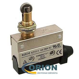 Переключатель, выключатель AZ-7311 ON-(ON) 250V 10A с вертикальным нажимным роликом