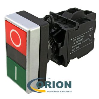 Кнопочный переключатель LA42-11H (ПУСК-СТОП) 1NO+1NC d=22 600V 10A красная/зеленая
